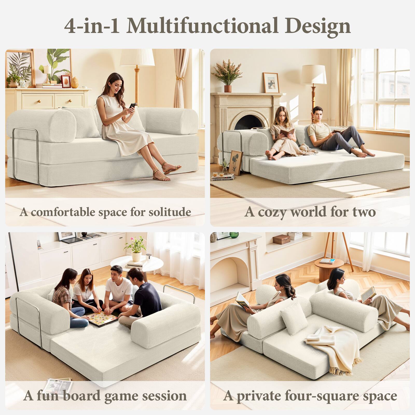 4-in-1 Multifunctional Design
A comfortable space for solitude
A cozy world for two
A fun board game session
A private four-square space