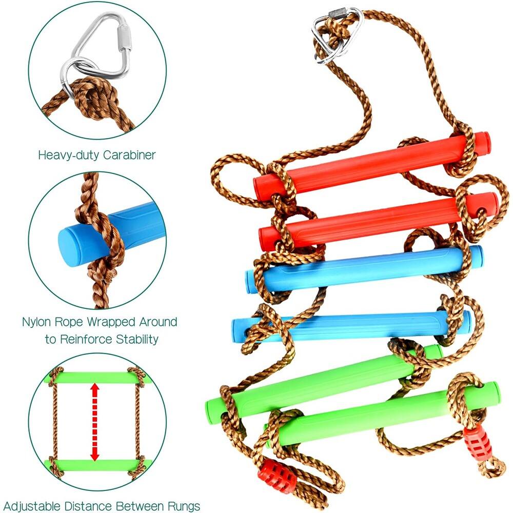 Heavy-duty Carabiner

Nylon Rope Wrapped Around to Reinforce Stability

Adjustable Distance Between Rungs