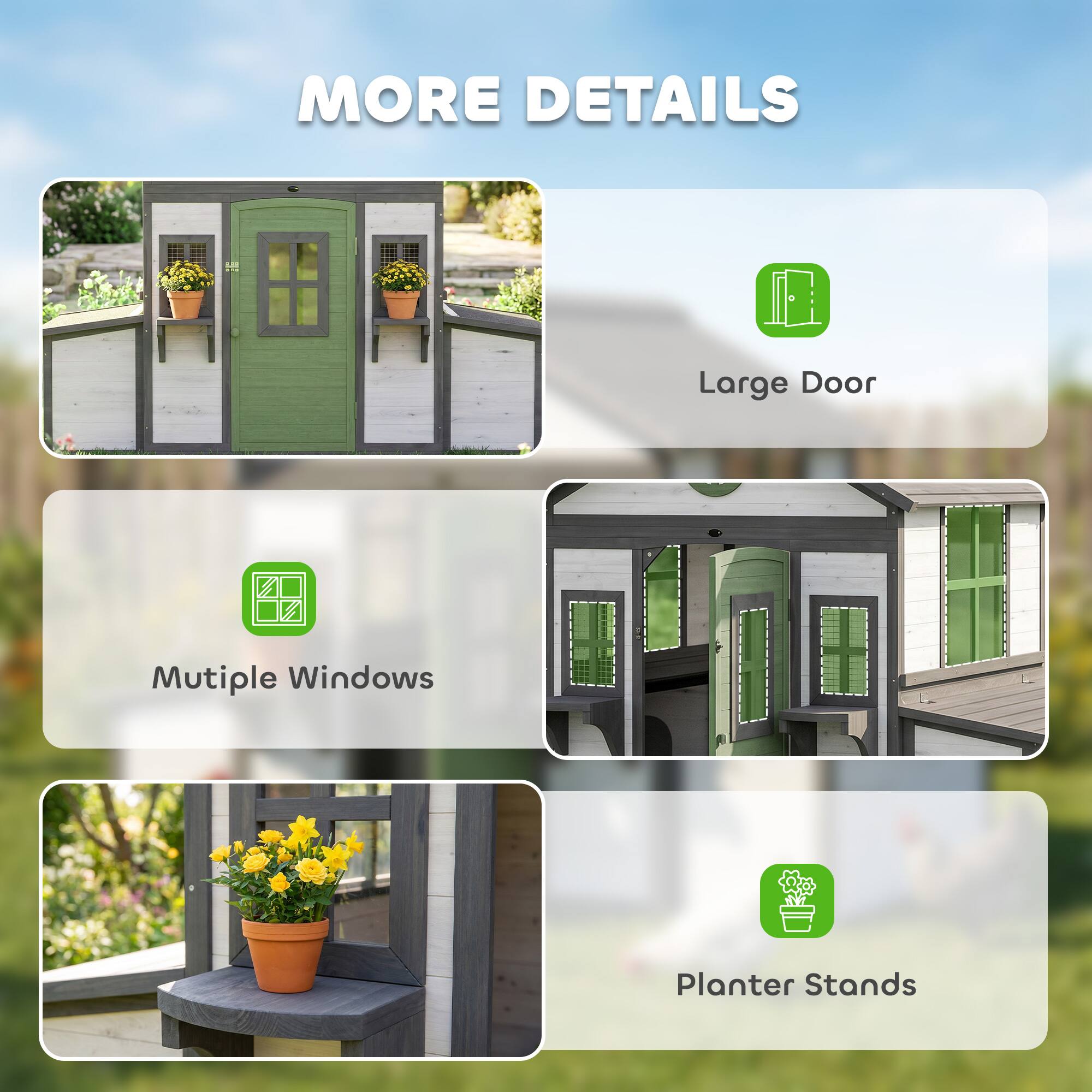 MORE DETAILS

- Large Door
- Multiple Windows
- Planter Stands