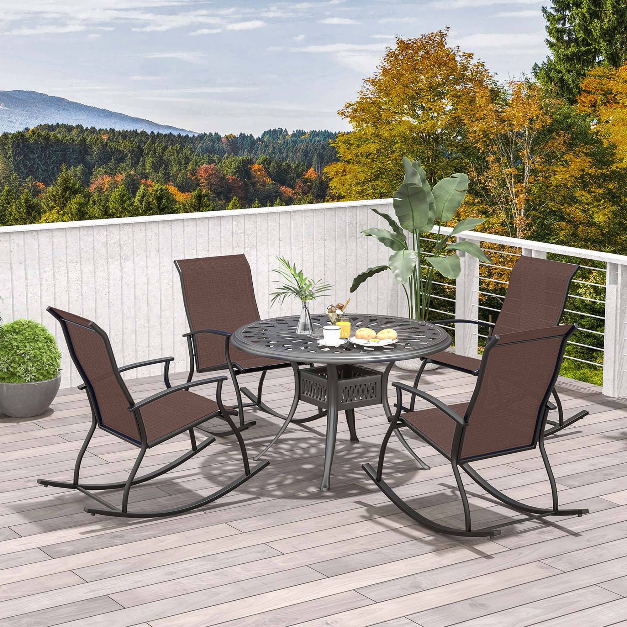 Alt View 1. Costway - Costway 4 PCS Outdoor Rocking Chairs with Breathable Backrest Smooth Safe Rocking Design - Brown.