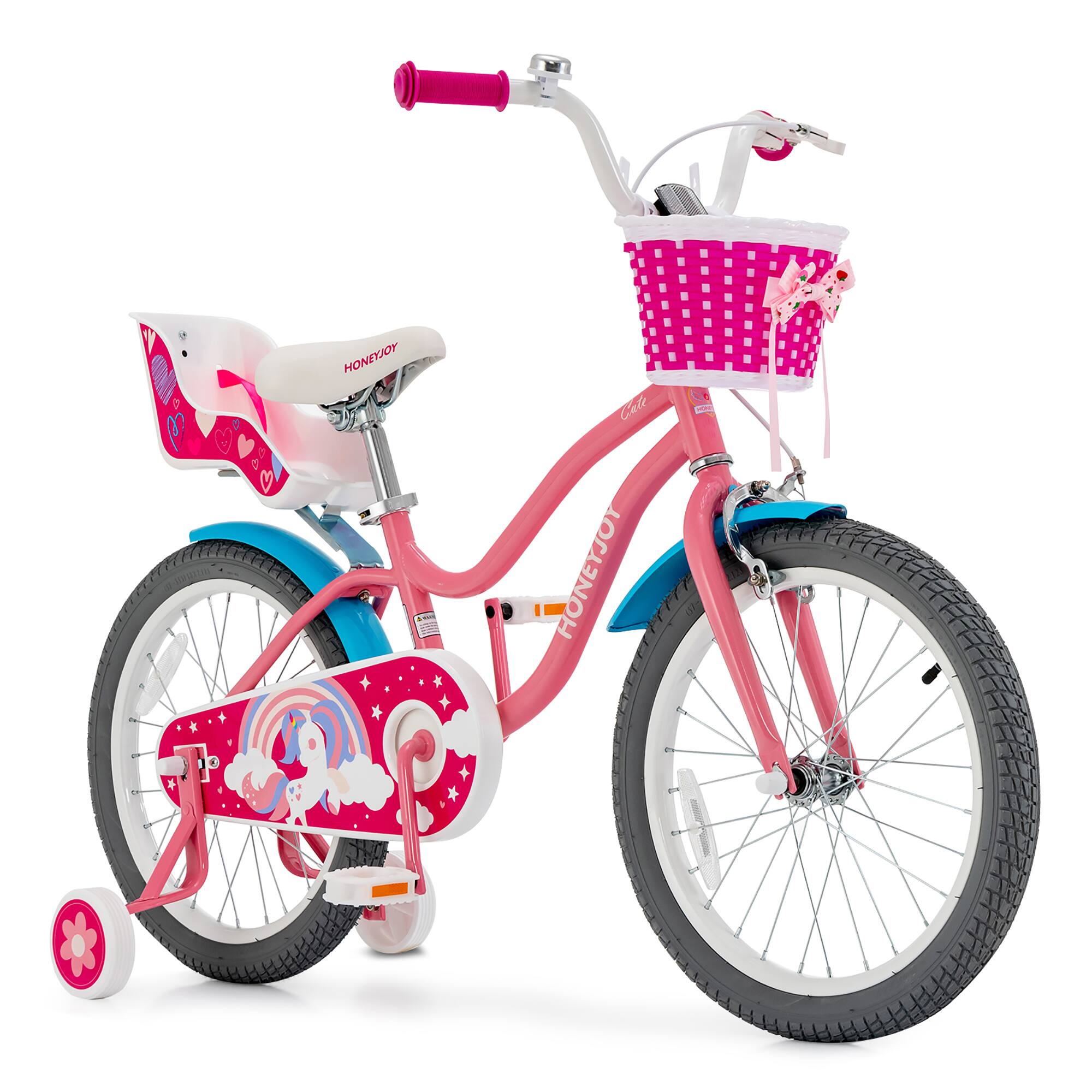 Gymax - 18 Inches Kids Bicycle w/ Doll Chair & Basket Kids Bike w/ Training Wheels - Pink