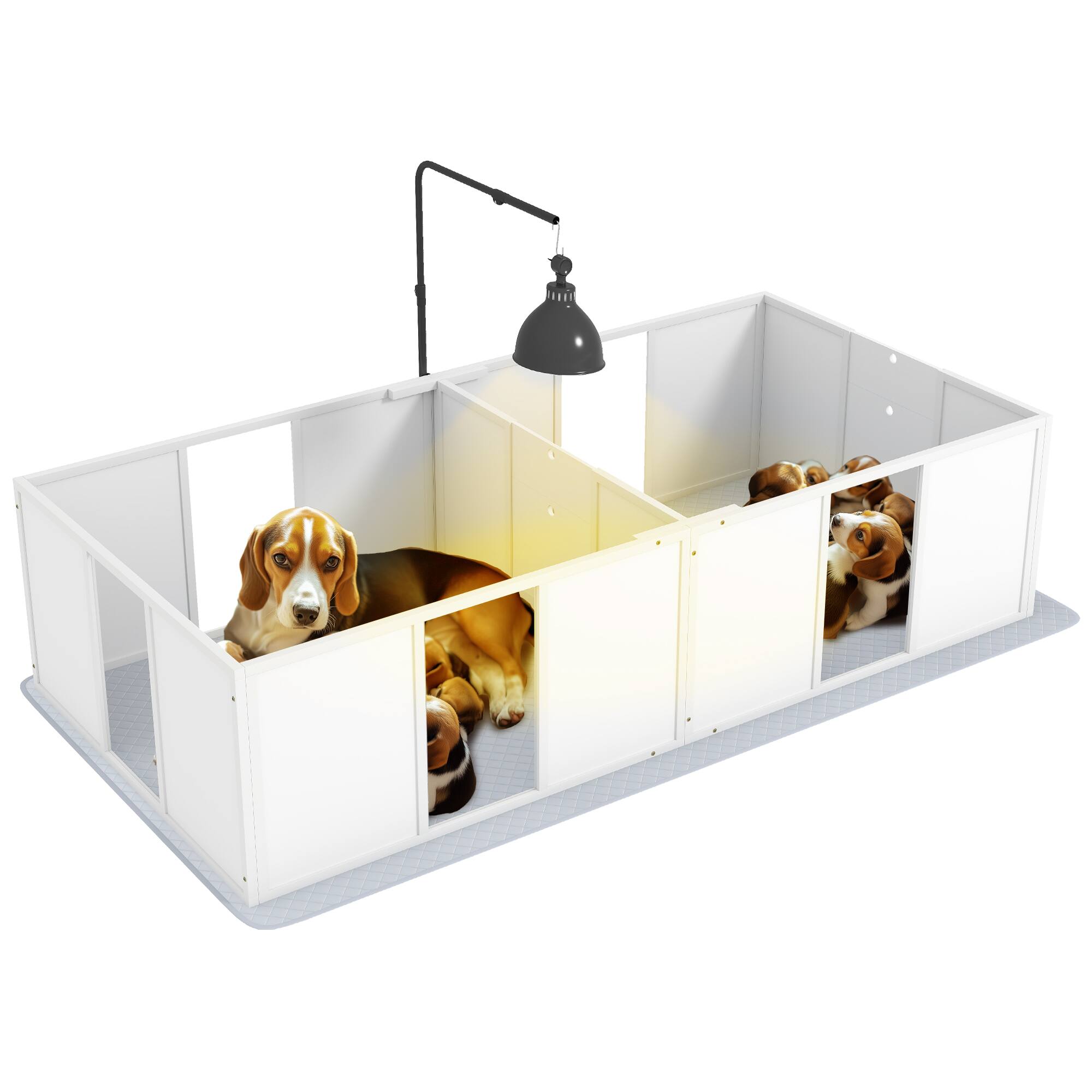 Front. Siljoy - Dog Whelping Box 77" x 38" with Light Stand, Waterproof Pad & Adjustable Door, for Medium Dogs - White.