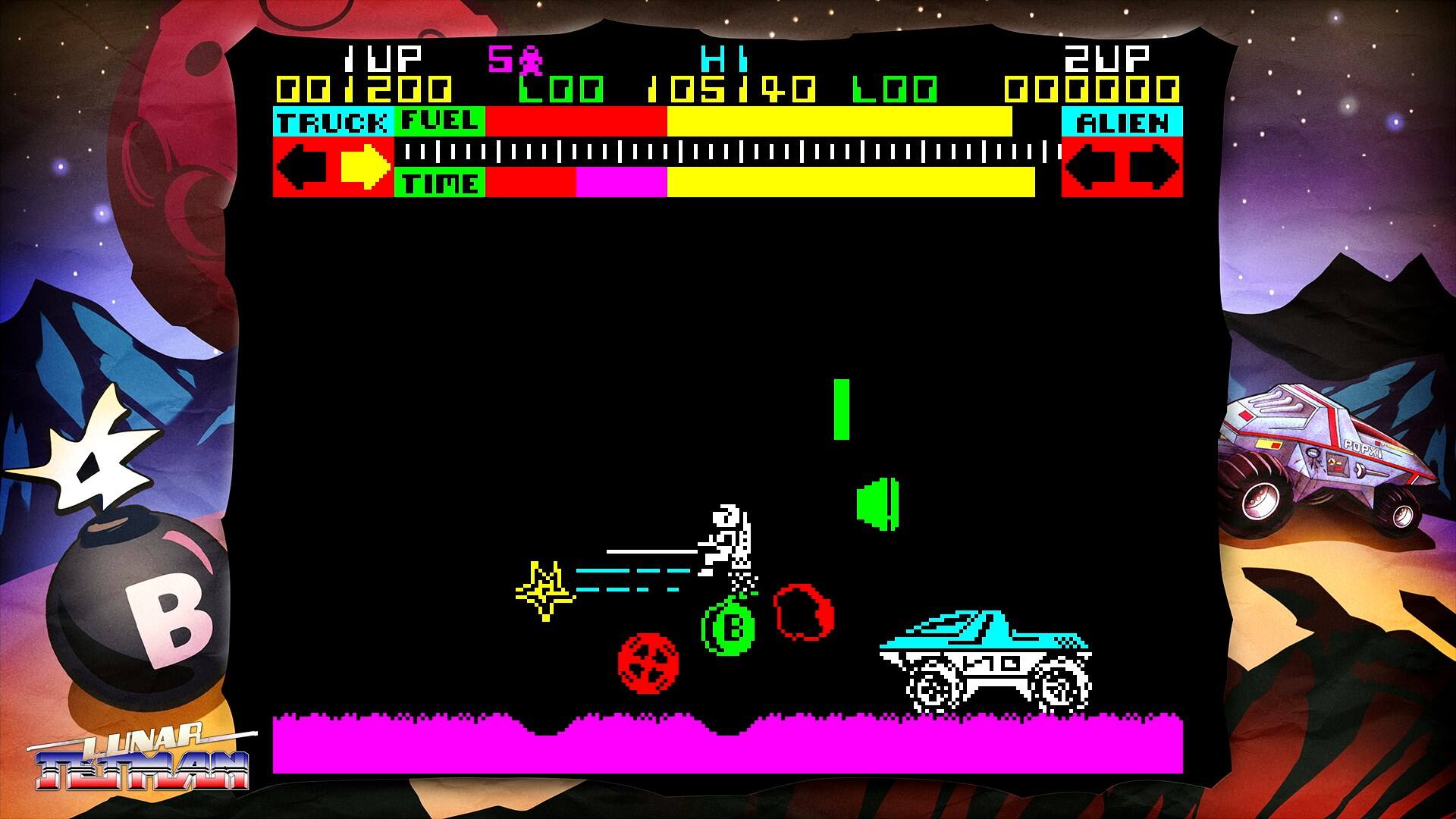 The text on the image reads:
UP 2UP 001200 LOO 00 LOO ...r TRUCK FUEL ALIEN TIME 2- LUNAR B