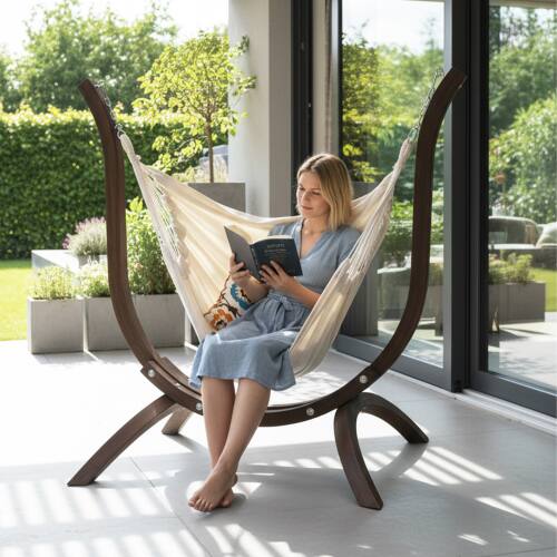 Alt View 5. Winado - 5FT Wooden Hammock Hanging Chair Set, Swing Hammock Chair with Stand, Pillow Heavy Duty for Indoor Outdoor Garden Patio - Carbonized.