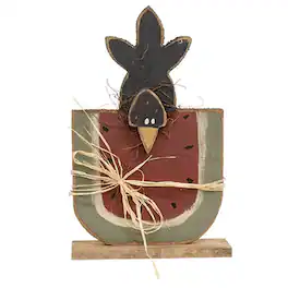 BreeBe - Rustic Wood Watermelon w/Crow on Base - Multicolor