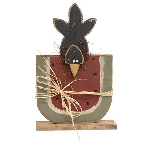 Front. BreeBe - Rustic Wood Watermelon w/Crow on Base - Multicolor.