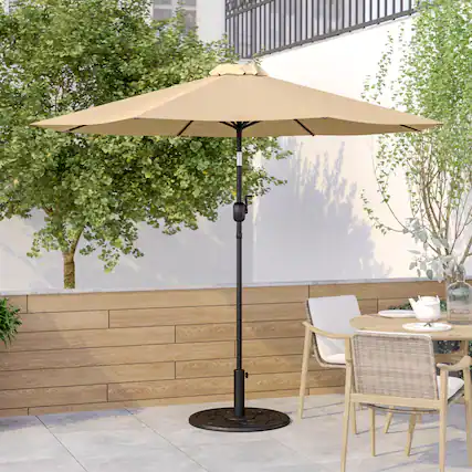 Front. Emma + Oliver - 9' Outdoor Patio Umbrella-Crank & Tilt Function - 1.5" Diameter Steel Pole - Tan.
