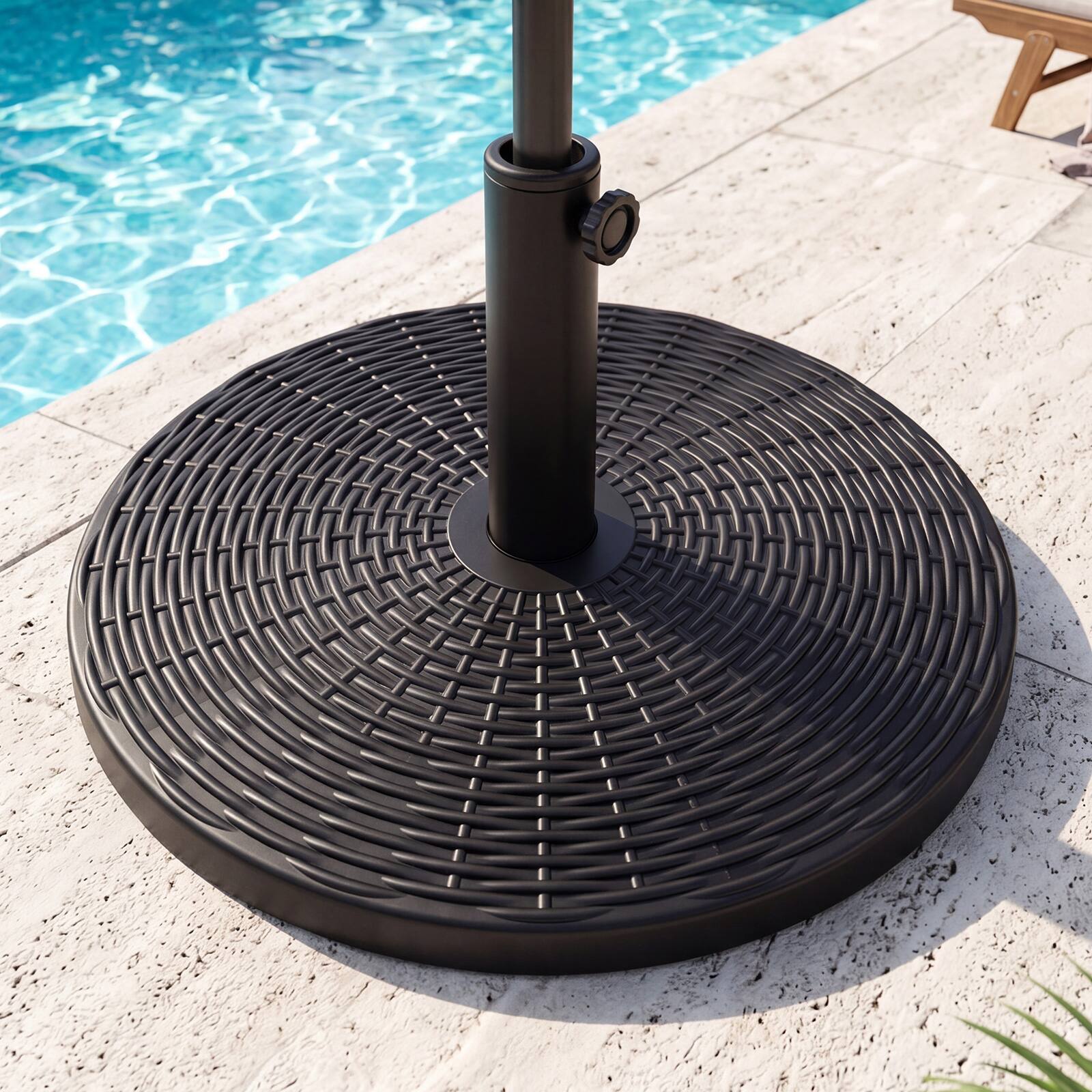 Alt View 1. Costway - Costway Concrete Patio Umbrella Base, Heavy-duty Round Umbrella Stand with Rattan Pattern - Black.