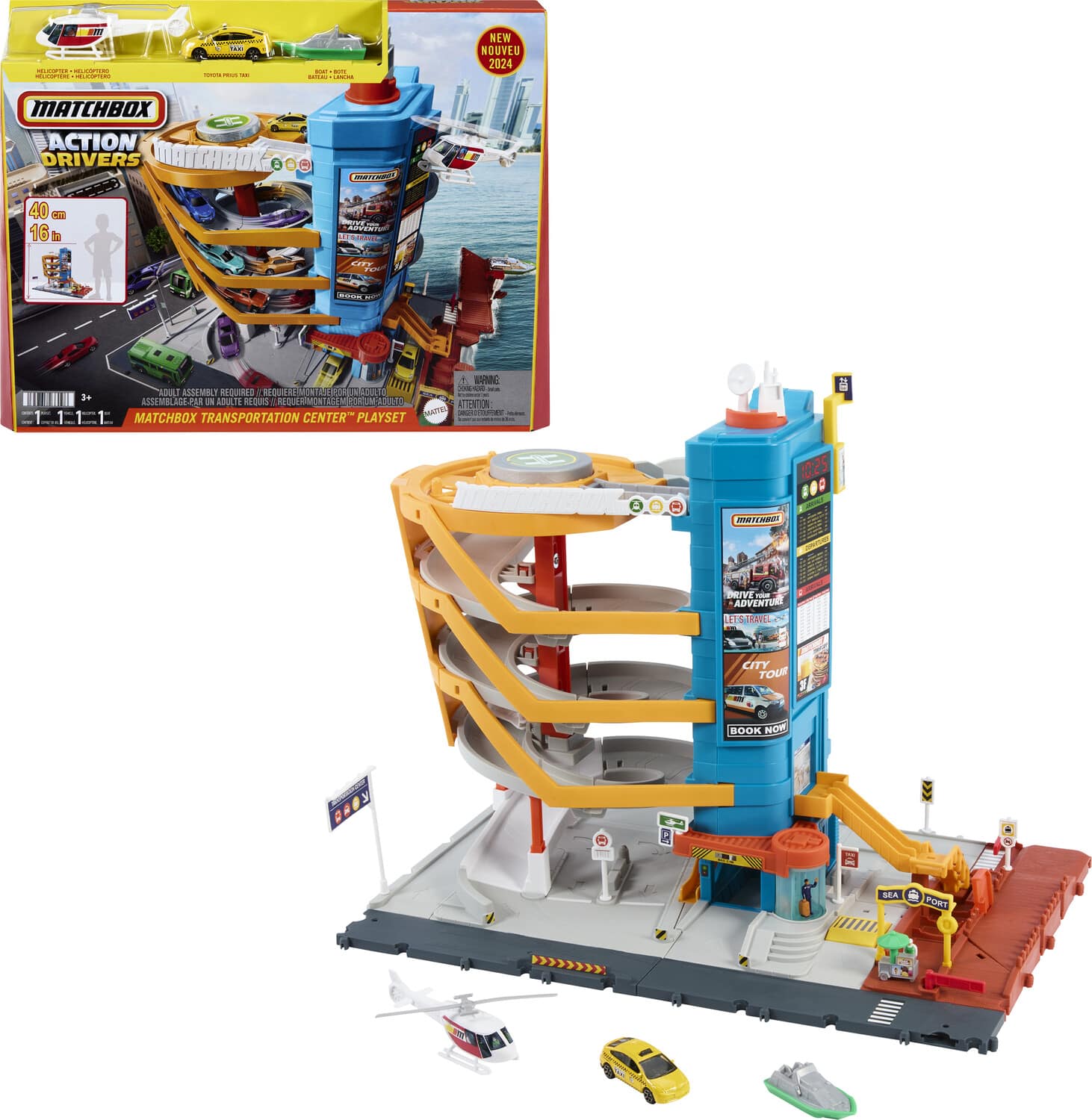 Mattel - Matchbox Action Drivers Transportation Center with a 1:64 Scale Taxi, Boat & Helicopter - COLLECTABLES - Multicolor