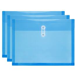 Unique Bargains - 3pcs Plastic Envelopes with Button String Tie Closure, A4 Size File Document Folders for Home Work Office Organization - Blue