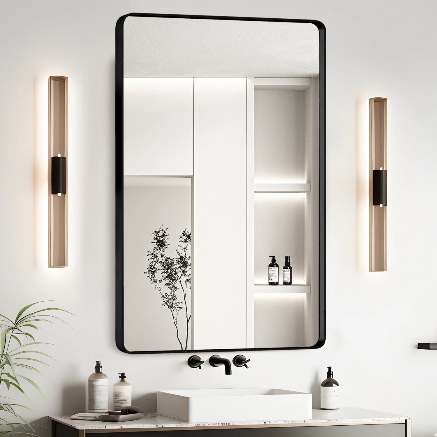 BreeBe - 24x36 Inch Aluminium Frame Bathroom Mirror - Black