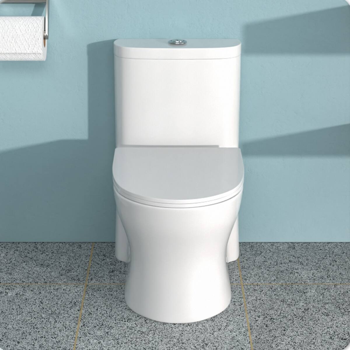 Back. Loheer - Loheer One Piece Toilet, White Ceramic Bathroom Toilet, Twelve Inch Rough In Dual Flush - White.