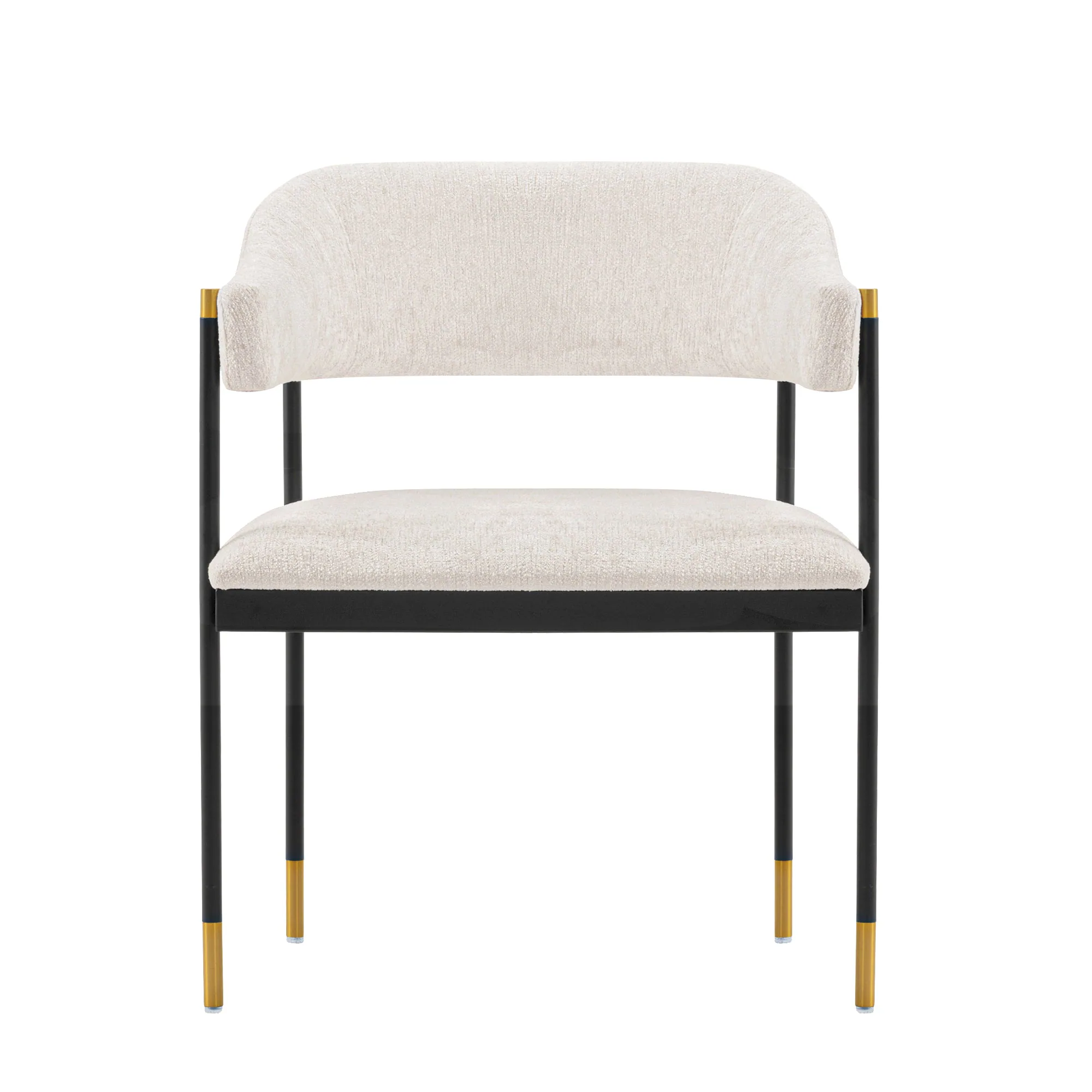 Front. Manhattan Comfort - Lia Modern Metal Chenille Dining Chair with Arms - Cream.