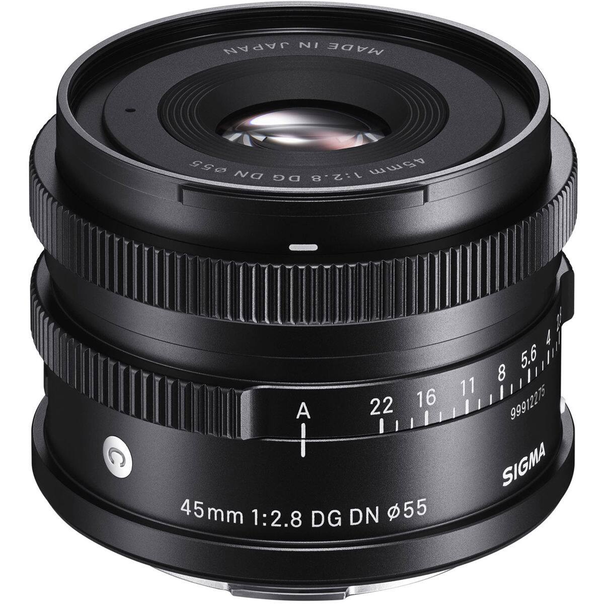 JAPAN MADE  
45mm 1:2.8 DG DN  
22 16 A I  
45mm 1:2.8 DG DN 55  
40 A 5.6 11  
mu 8 99912275  
SIGMA