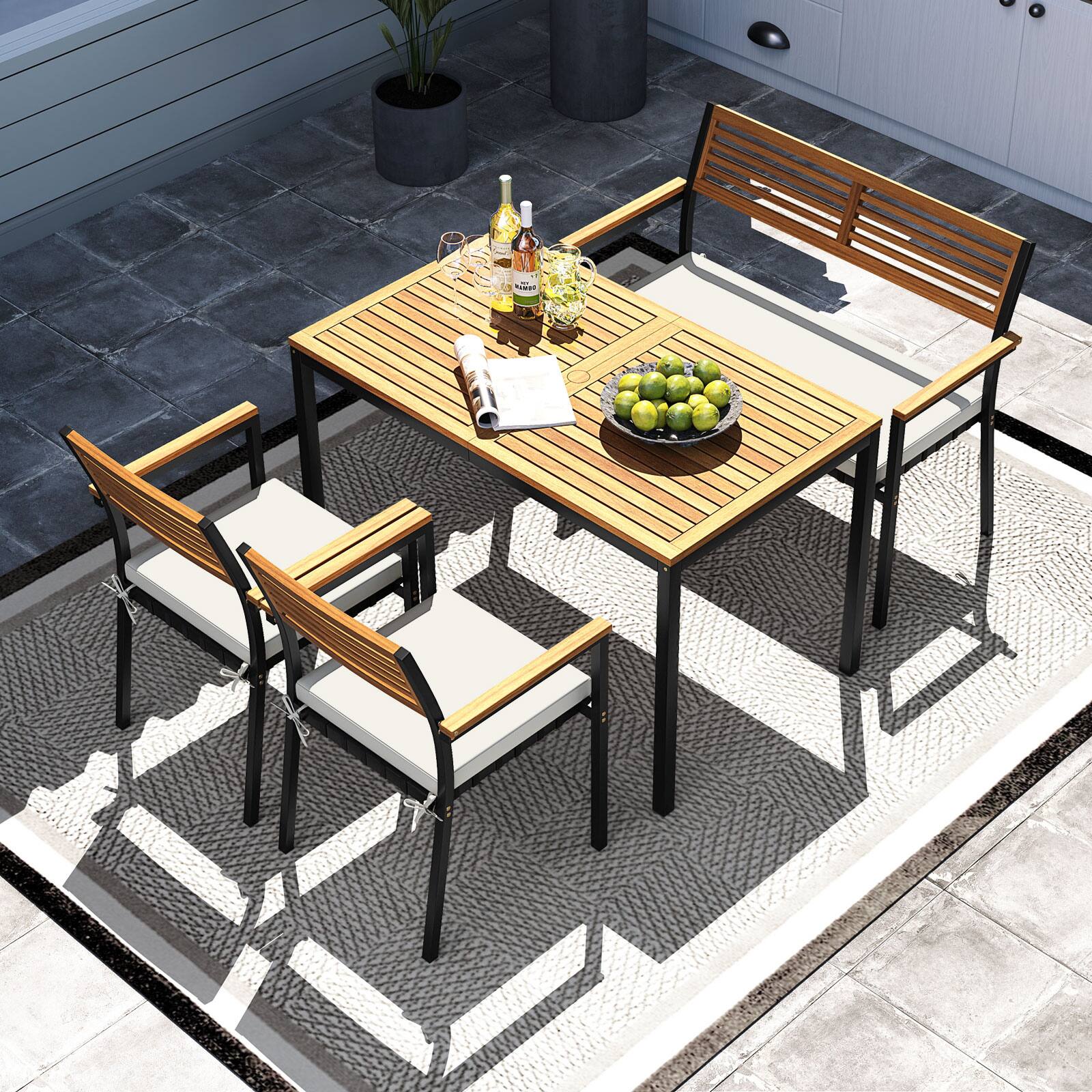 Alt View 1. Costway - Costway 4 PCS Patio Furniture Set with Acacia Wood & Metal Frame Umbrella 1 table - Black.