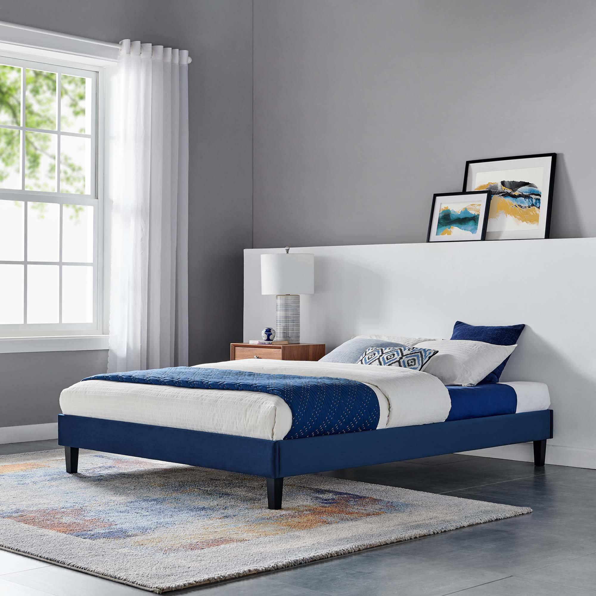 Alt View 1. Modway - Yasmine Channel Tufted Performance Velvet Twin Platform Bed - Blue.