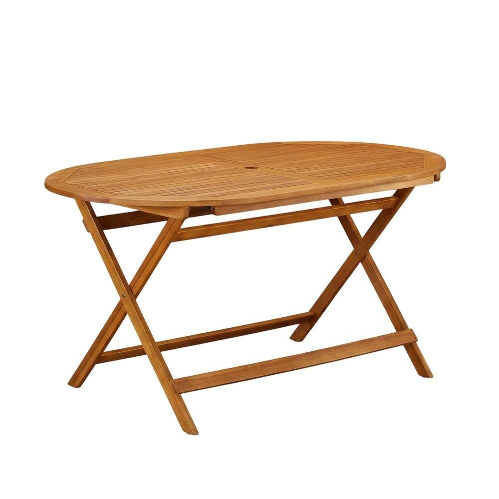 Left. Outdoor Escape - Wooden Patio Set Neutral Oil with Dining Table and 4 Outdoor Chairs - Brown.