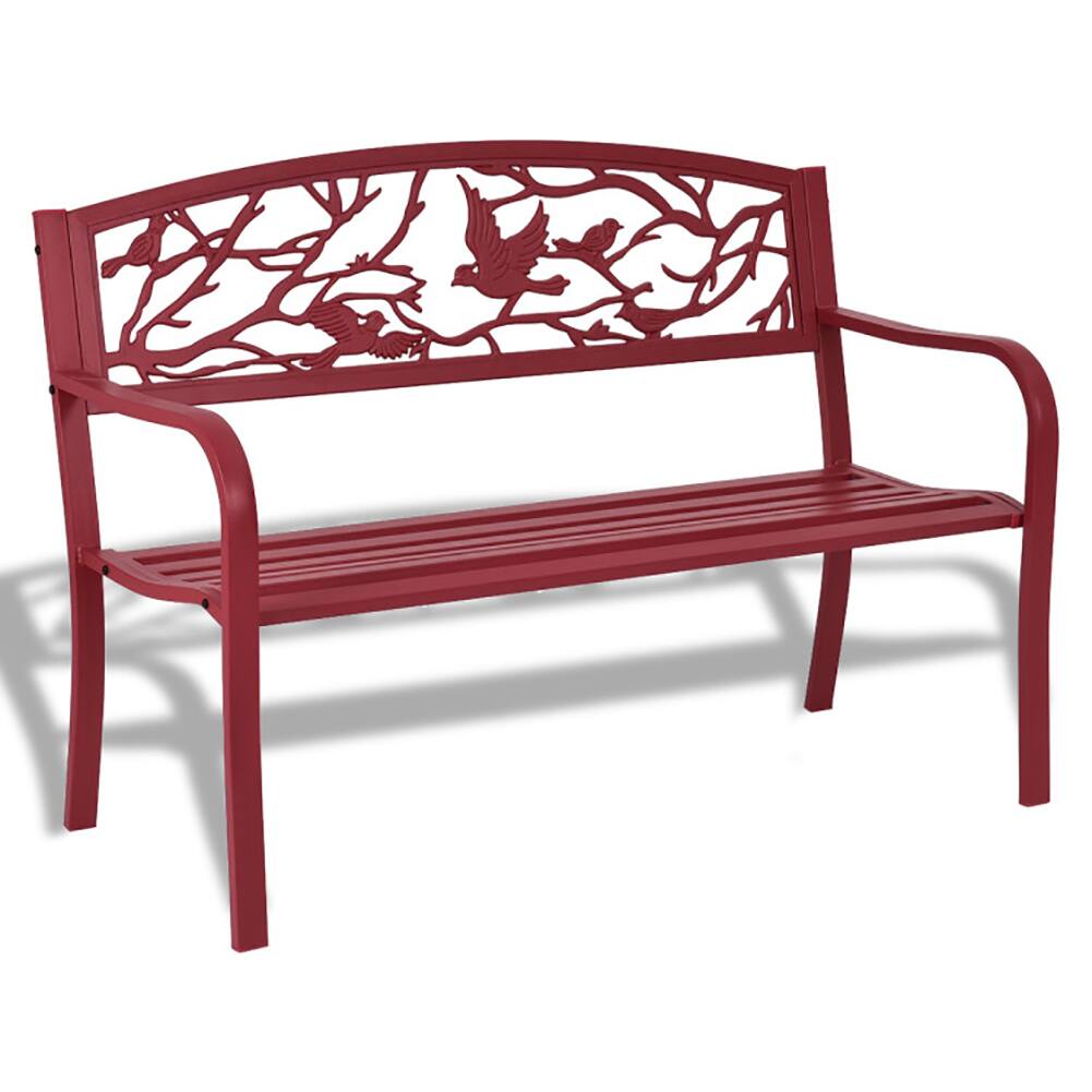 Back. Pefilos - Patio Garden Bench Park Yard Outdoor Furniture, Outdoor Bench for Park, Porch, Patio and Backyard - Red.