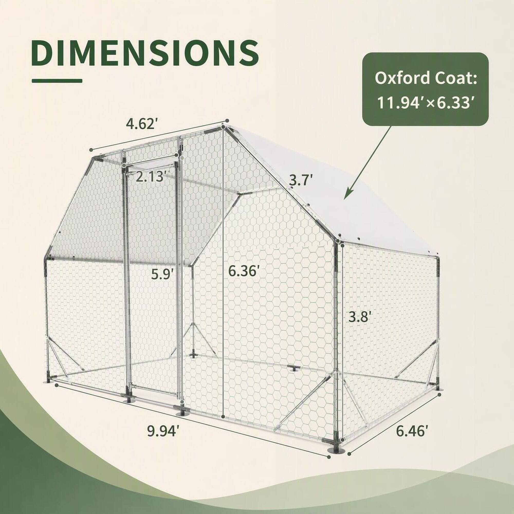 DIMENSIONS  
4.62'  
Oxford Coat: 11.94' x 6.33'  
2.13'  
3.7'  
5.9'  
6.36'  
3.8'  
9.94'  
6.46'