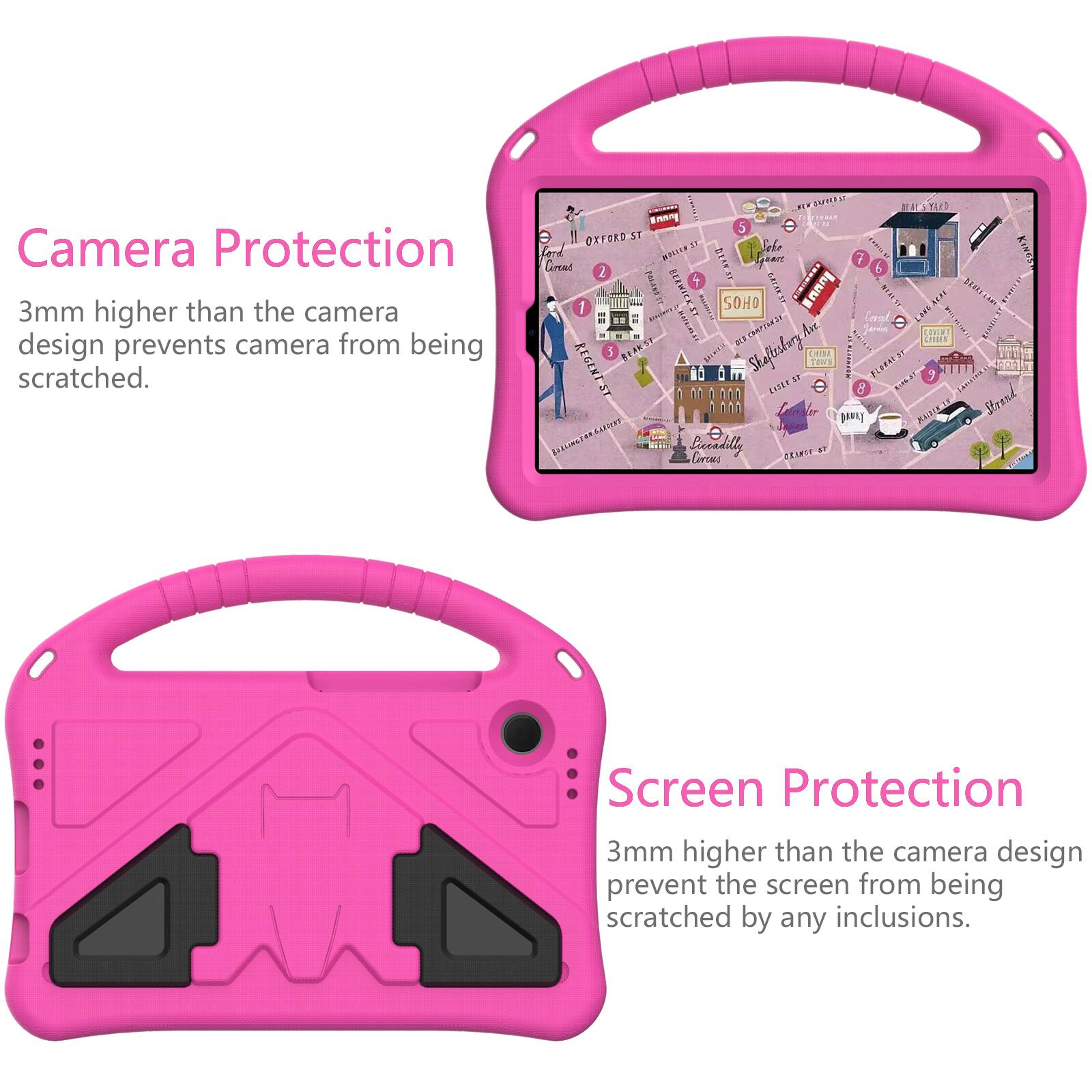 Camera Protection  
3mm higher than the camera design prevents camera from being scratched.  

Screen Protection  
3mm higher than the camera design prevent the screen from being scratched by any inclusions.