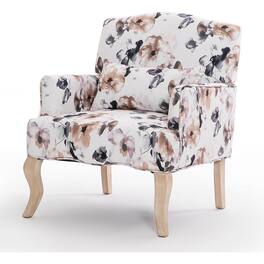 U-HOMY - Mid-Century Accent Chair with Floral Fabric, Solid Wood Frame & High-Resilience Foam for Living Room - Purple