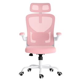 GOODSILO - Ergonomic High Back Office Chair with Adjustable Headrest and Lumbar Support for Home and Study Rooms - Pink+White