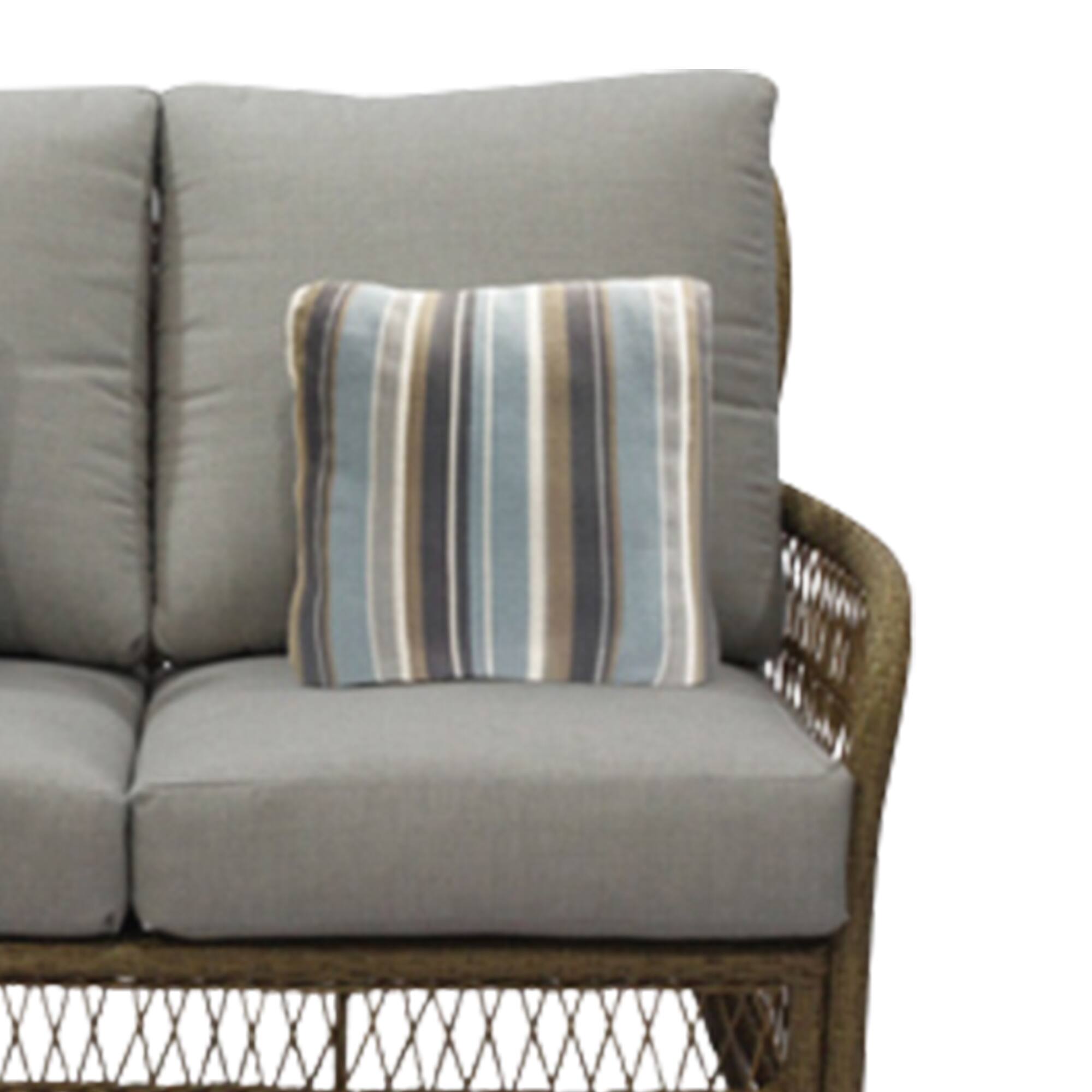 Alt View 4. Four Seasons Courtyard - Four Seasons Courtyard Positano Wicker Cushioned Loveseat w/ 2 Accessory Pillows - Brown.