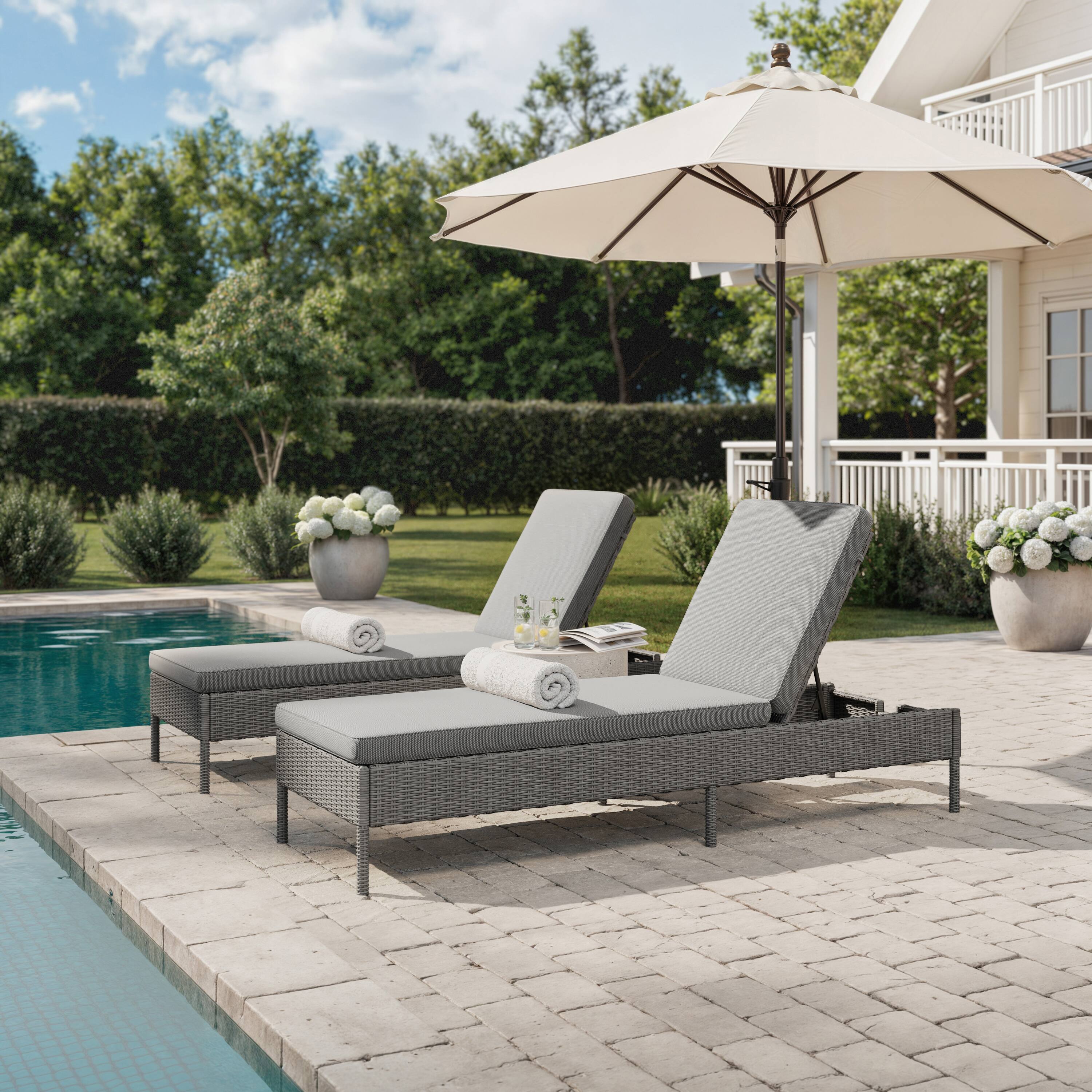 Alt View 1. Martha Stewart - Bedford Outdoor Rattan Wicker Chaise Lounge Chair with All-Weather Cushions - Gray.