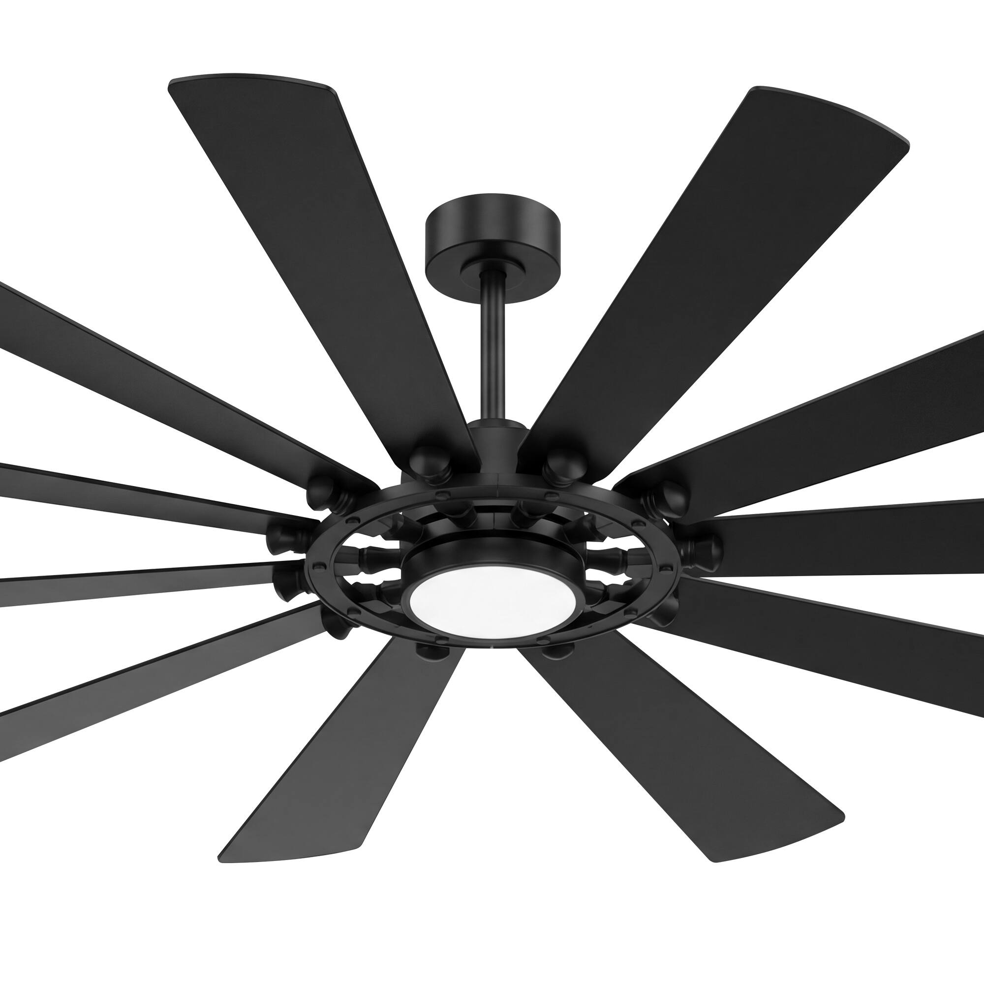 Alt View 10. Breezary - 62-Inch Large Ceiling Fan with 10 Plywood Blades, DC Motor, 6-Speed Remote, Tri-Color Dimmable LED, Dual Downrods - Matte Black.