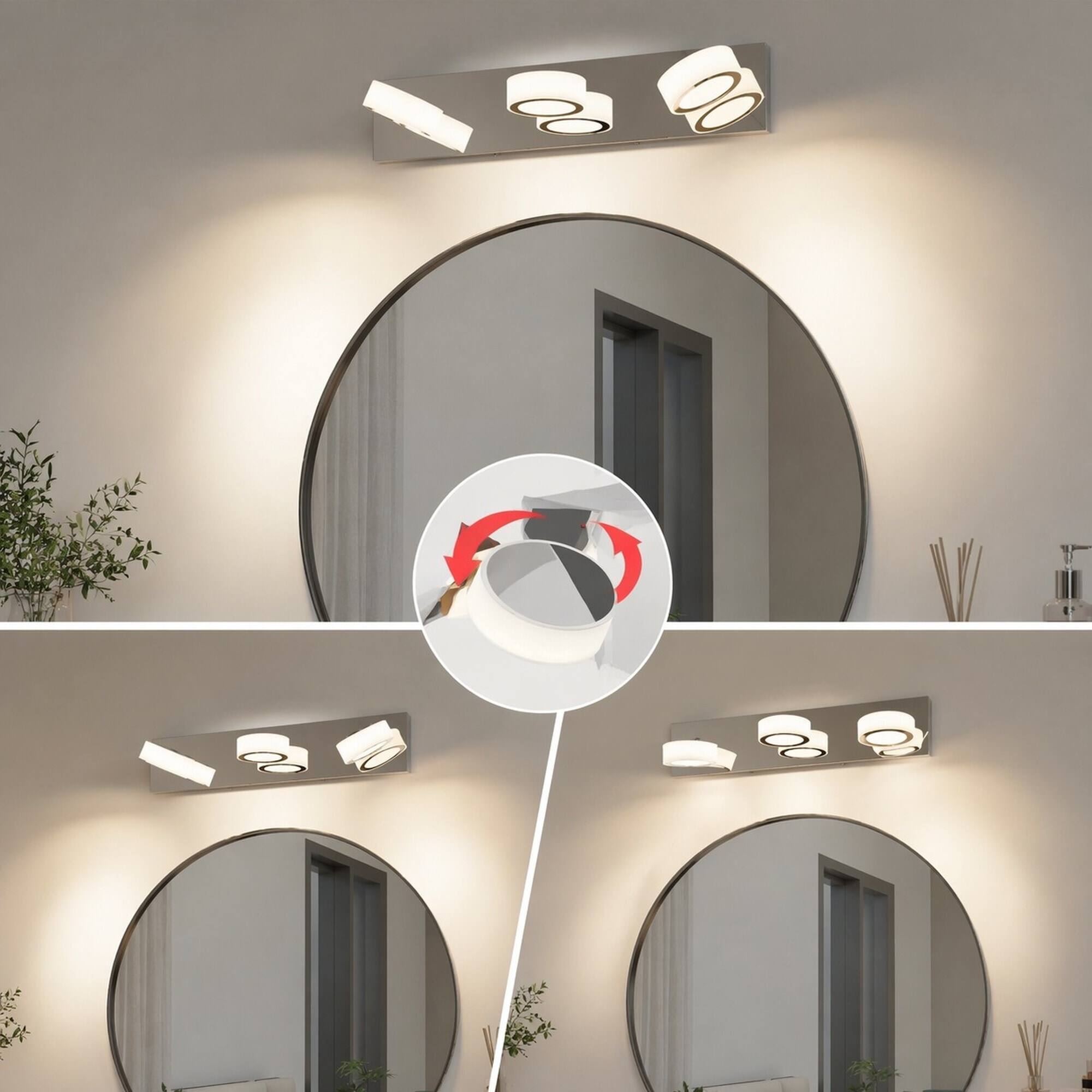 Alt View 3. RYHNUYNE - 3‑Light Vanity Light,21" Rotating Oval Acrylic LED Bathroom Wall Light,Wall Mount Over Mirror Lighting Fixture for Bath - Chrome.