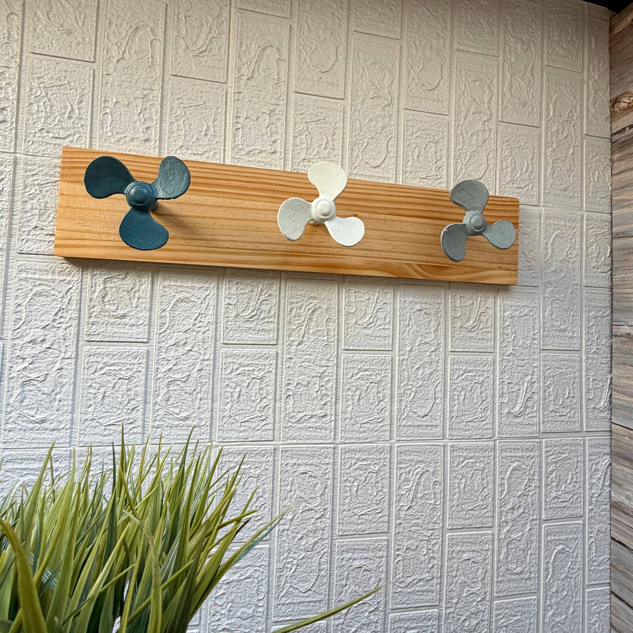 Alt View 4. Zeckos - Boat Propeller Wall Hook Rack 24in Wood Board Nautical Beach House Decor - Multicolored.