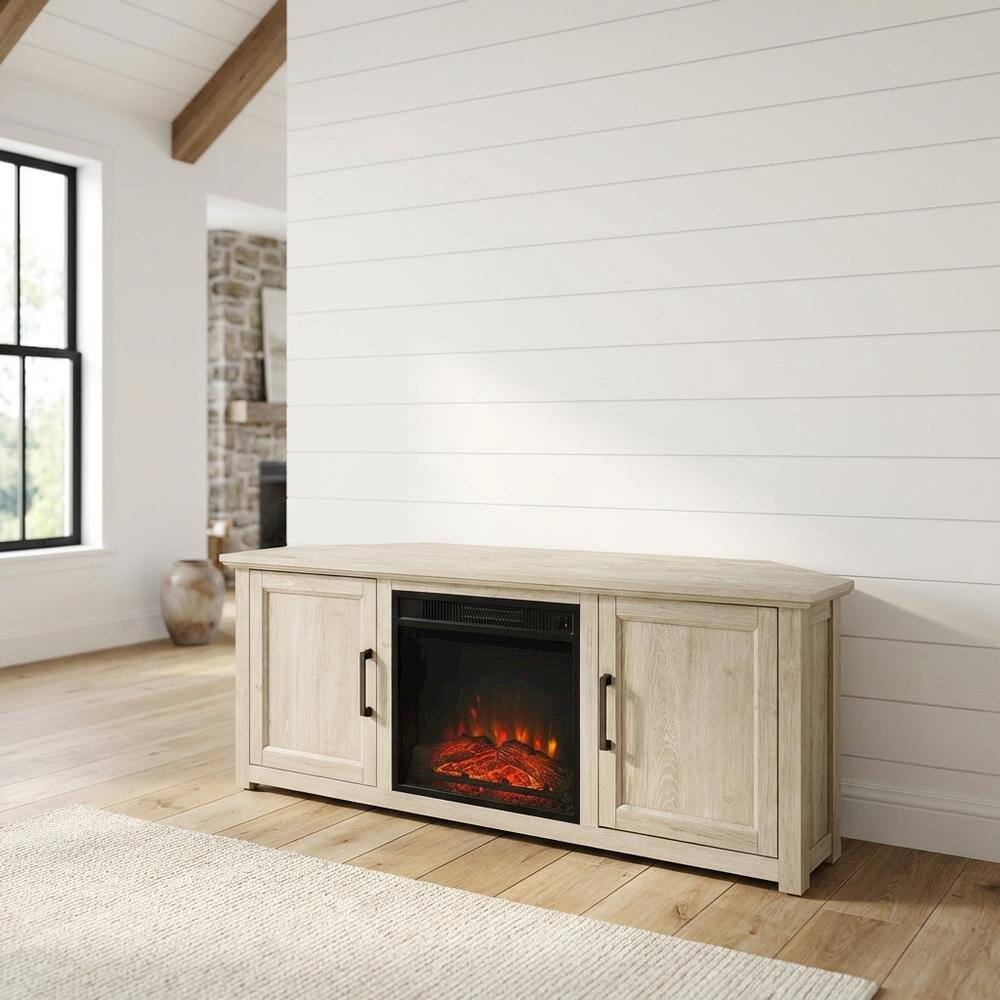 Alt View 2. FurniFact - Black Corner Fireplace TV Stand for 65+ Inch Flat Screens with Ample Storage - Black.