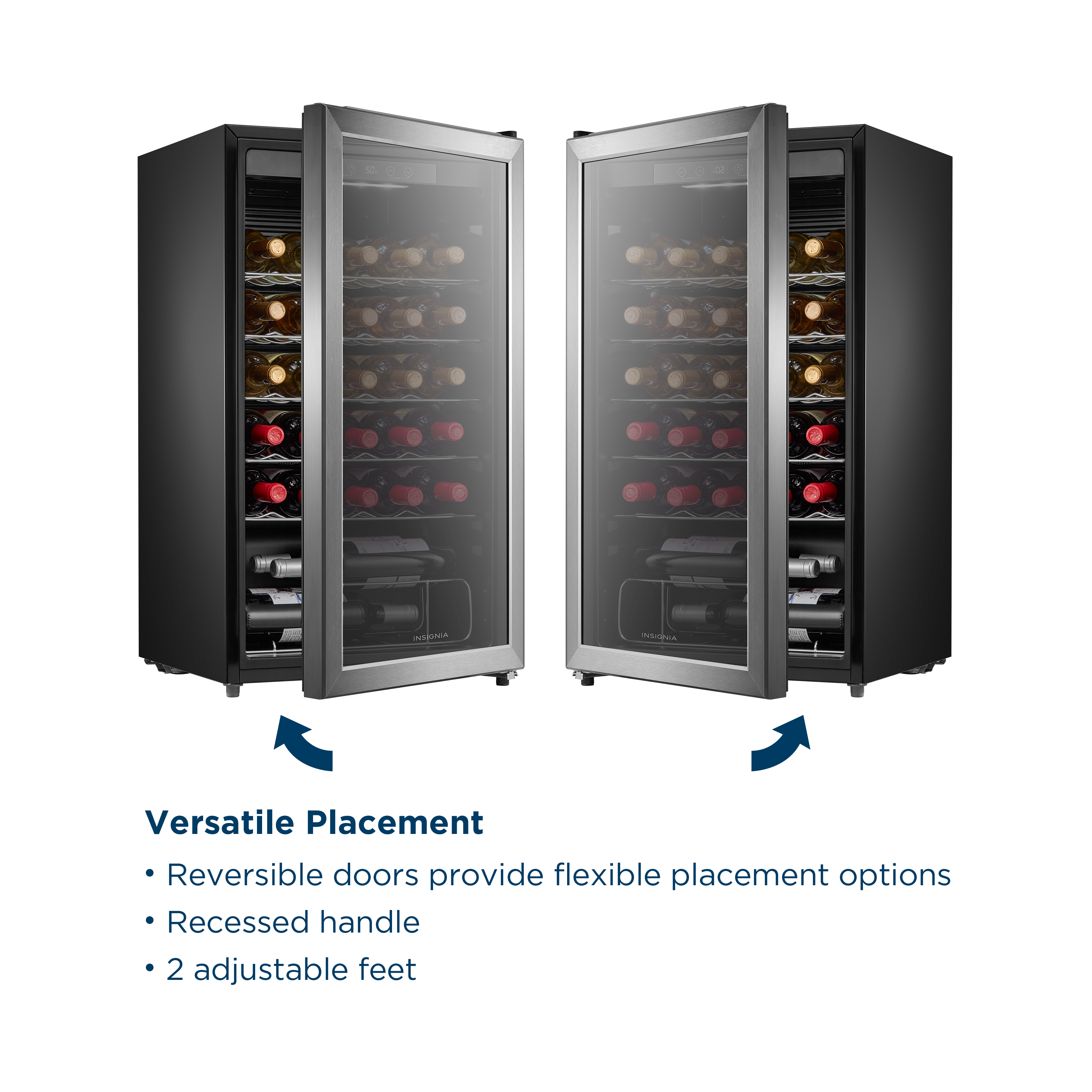 Versatile Placement

- Reversible doors provide flexible placement options
- Recessed handle
- 2 adjustable feet