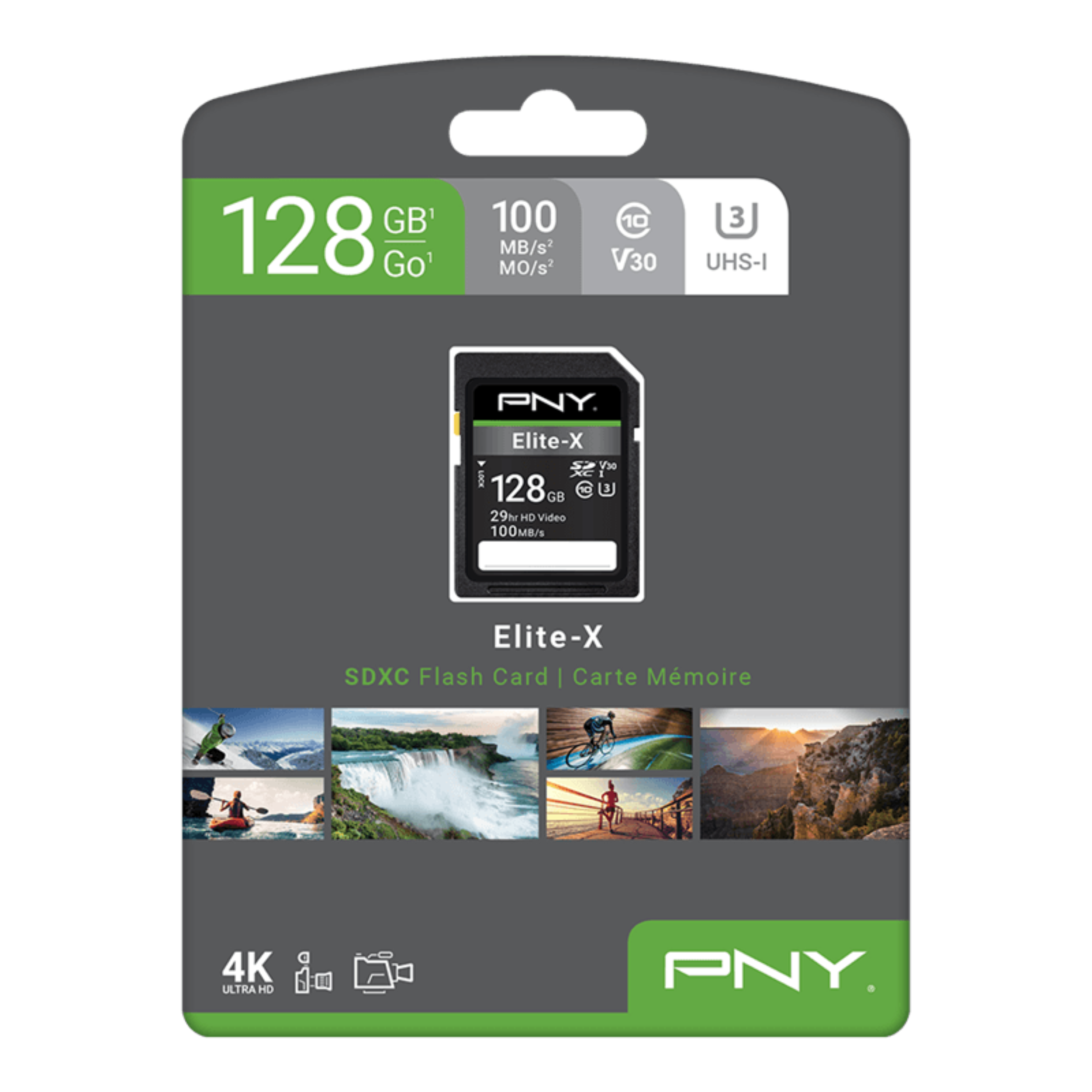 128 GB Go 100 MB/s MO/s2 10 V30 3 UHS-I PNY Elite-X 128 GB F U 29h HD Video 100MB/s Elite-X SDXC Flash Card | Carte Mémoire 4K ULTRA HD PNY