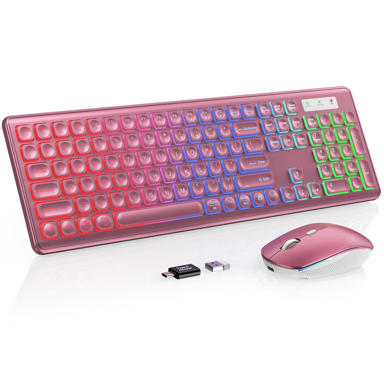 Empire DigiLabs - Wireless And Mouse Combo Rgb Backlit Rechargeable Light Up Letters Full size Soft Typing Sleep Mode Quiet S - Wine Red