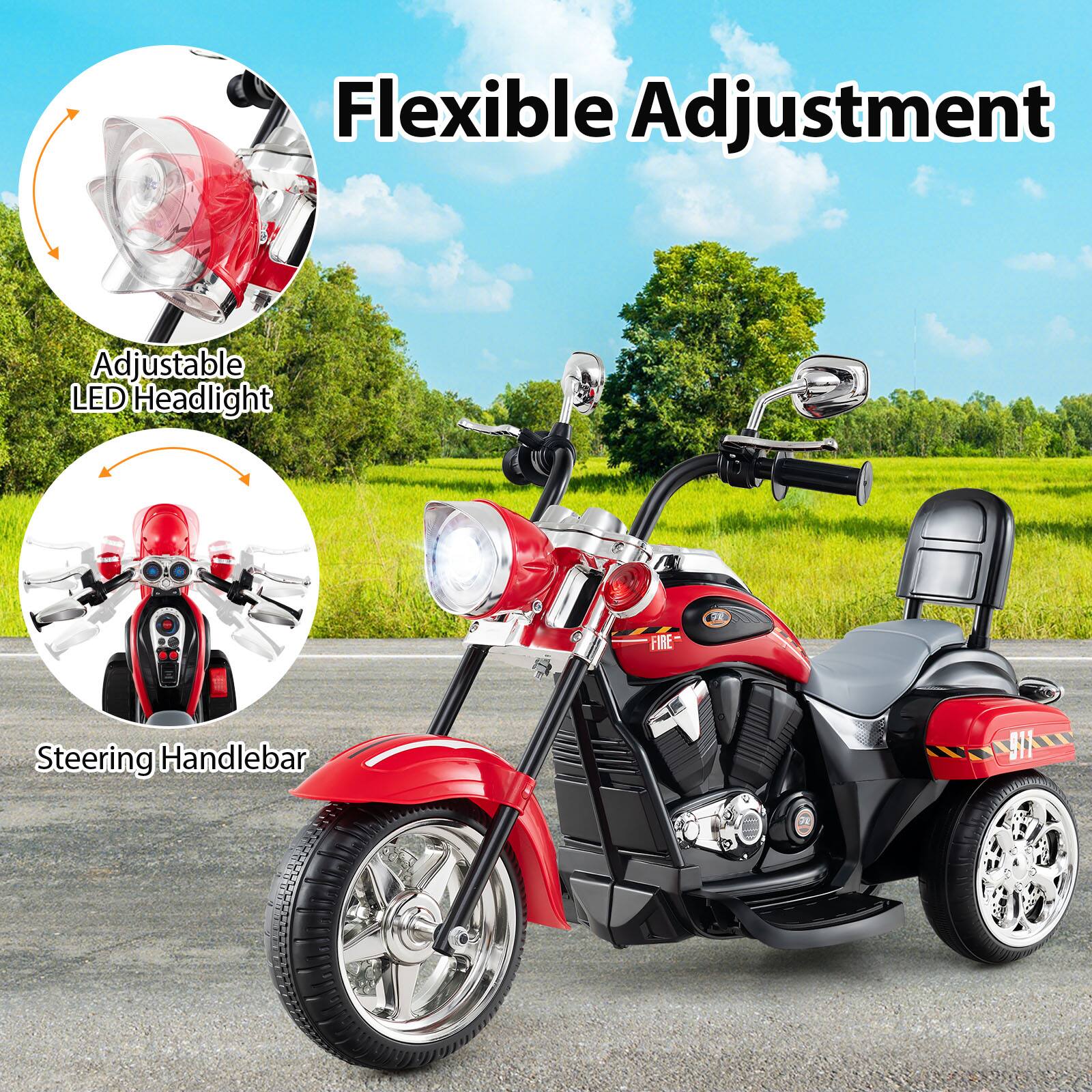 Flexible Adjustment

Adjustable LED Headlight

Steering Handlebar