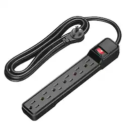 DEWENWILS - 6-Outlet Power Strip Surge Protector with 10 Foot Long Extension Cord, Low Profile Flat Plug, 15 Amp Circuit B - Black