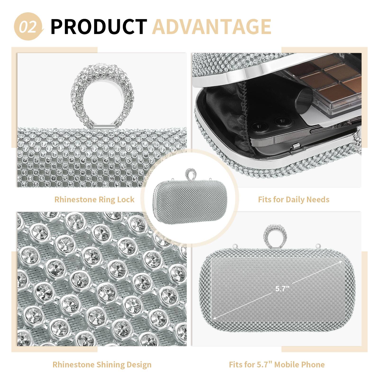 02 PRODUCT ADVANTAGE

- Rhinestone Ring Lock
- Rhinestone Shining Design
- Fits for Daily Needs
- Fits for 5.7" Mobile Phone