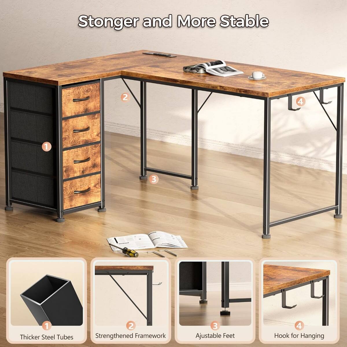 Stonger and More Stable

1. Thicker Steel Tubes
2. Strengthened Framework
3. Adjustable Feet
4. Hook for Hanging
