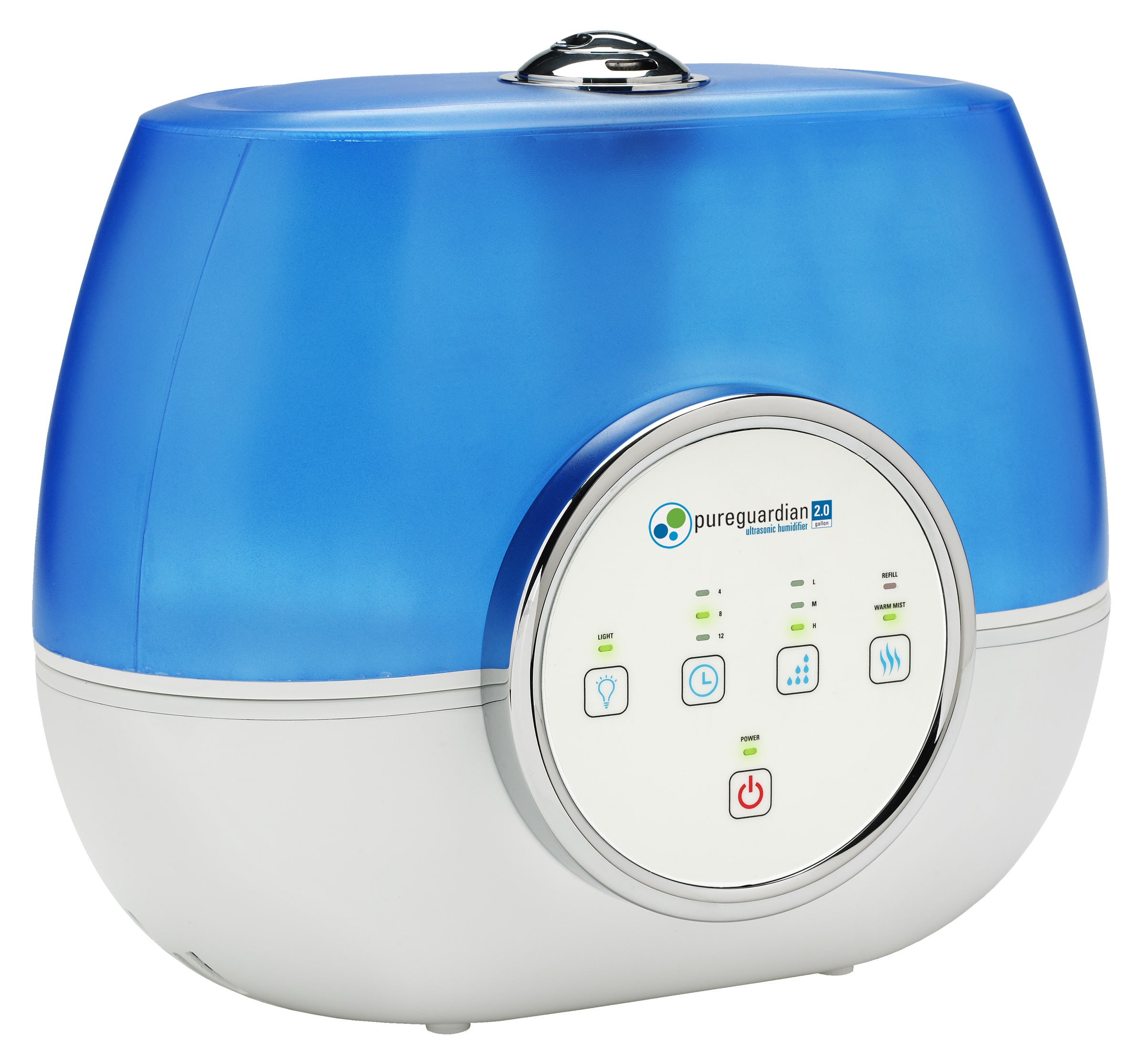 The image features a blue and white device, which is a PureGuardian AIF200 air purifier. It is designed to improve indoor air quality by removing allergens, bacteria, and viruses from the air. The device has a digital display and a control panel with buttons for adjusting the settings. The air purifier is compact and portable, making it a convenient option for maintaining a healthy indoor environment.