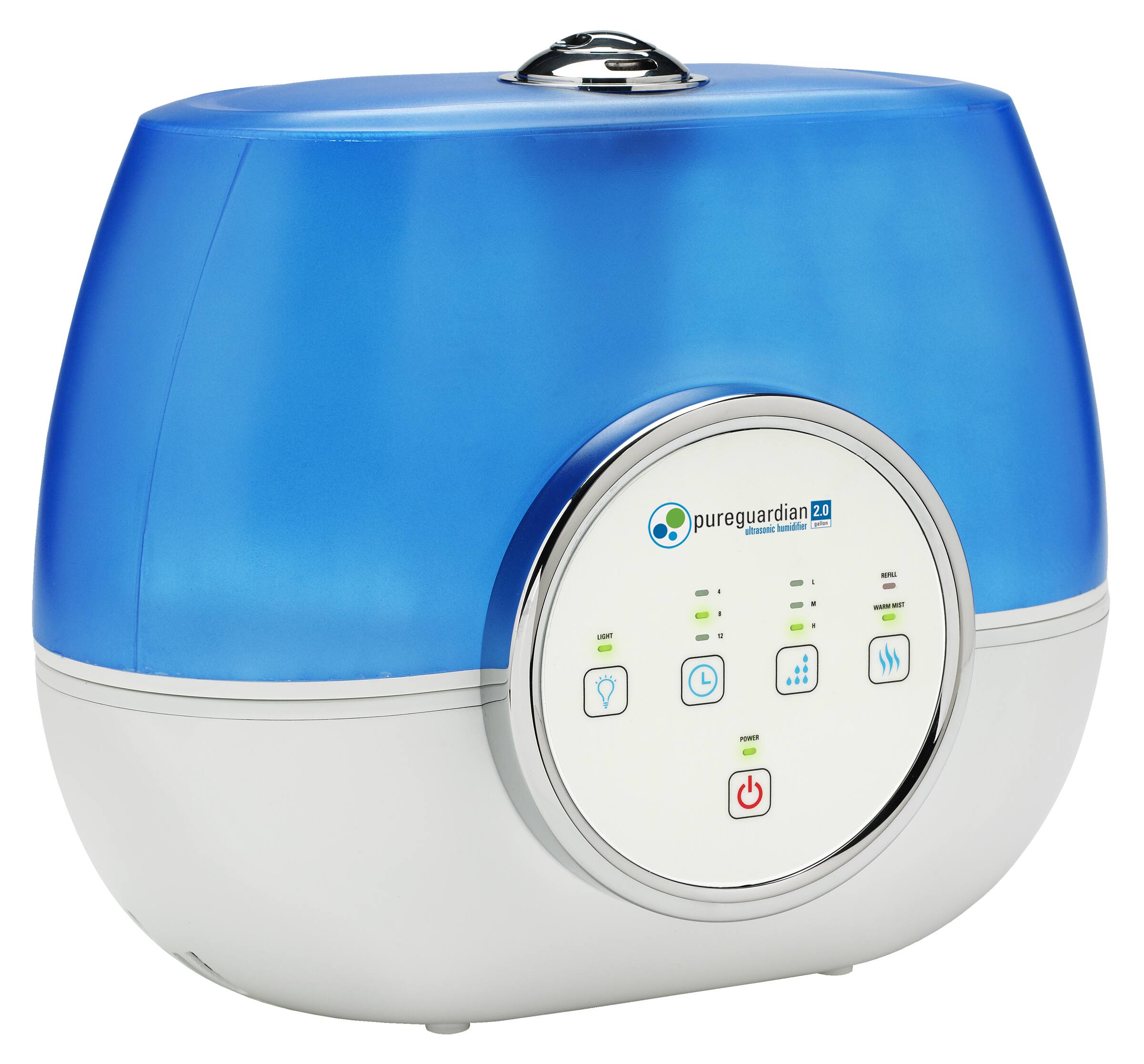 The image features a blue and white device, which is a PureGuardian AIF200 air purifier. It is designed to improve indoor air quality by removing allergens, bacteria, and viruses from the air. The device has a digital display and a control panel with buttons for adjusting the settings. The air purifier is compact and portable, making it a convenient option for maintaining a healthy indoor environment.