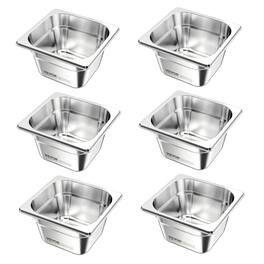 VEVOR - 6 Pack Stainless Steam Hotel Pans, 1/6 Size Table Steam Pan, Anti Jam Restaurant Supplies Reusable Catering Storage - Silver