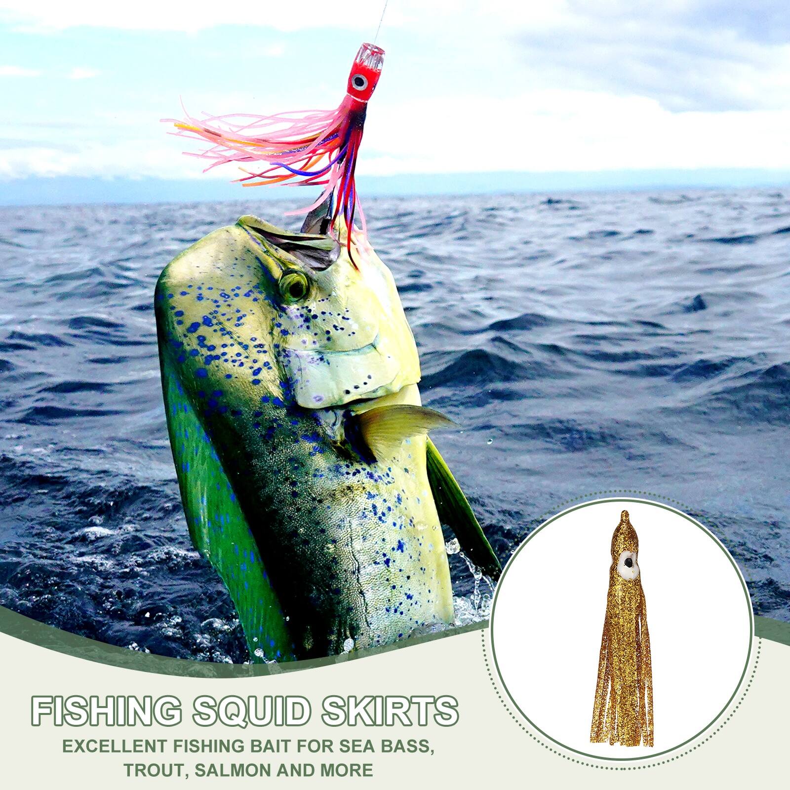 FISHING SQUID SKIRTS  
EXCELLENT FISHING BAIT FOR SEA BASS, TROUT, SALMON AND MORE