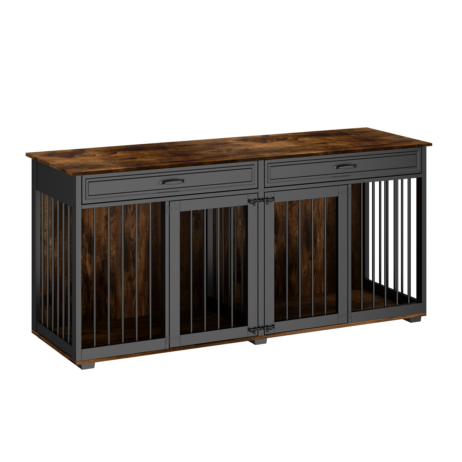 FUFU & GAGA - Double Dog Crate Furniture with Storage - Convertible 2-Room Pet House for Living Room