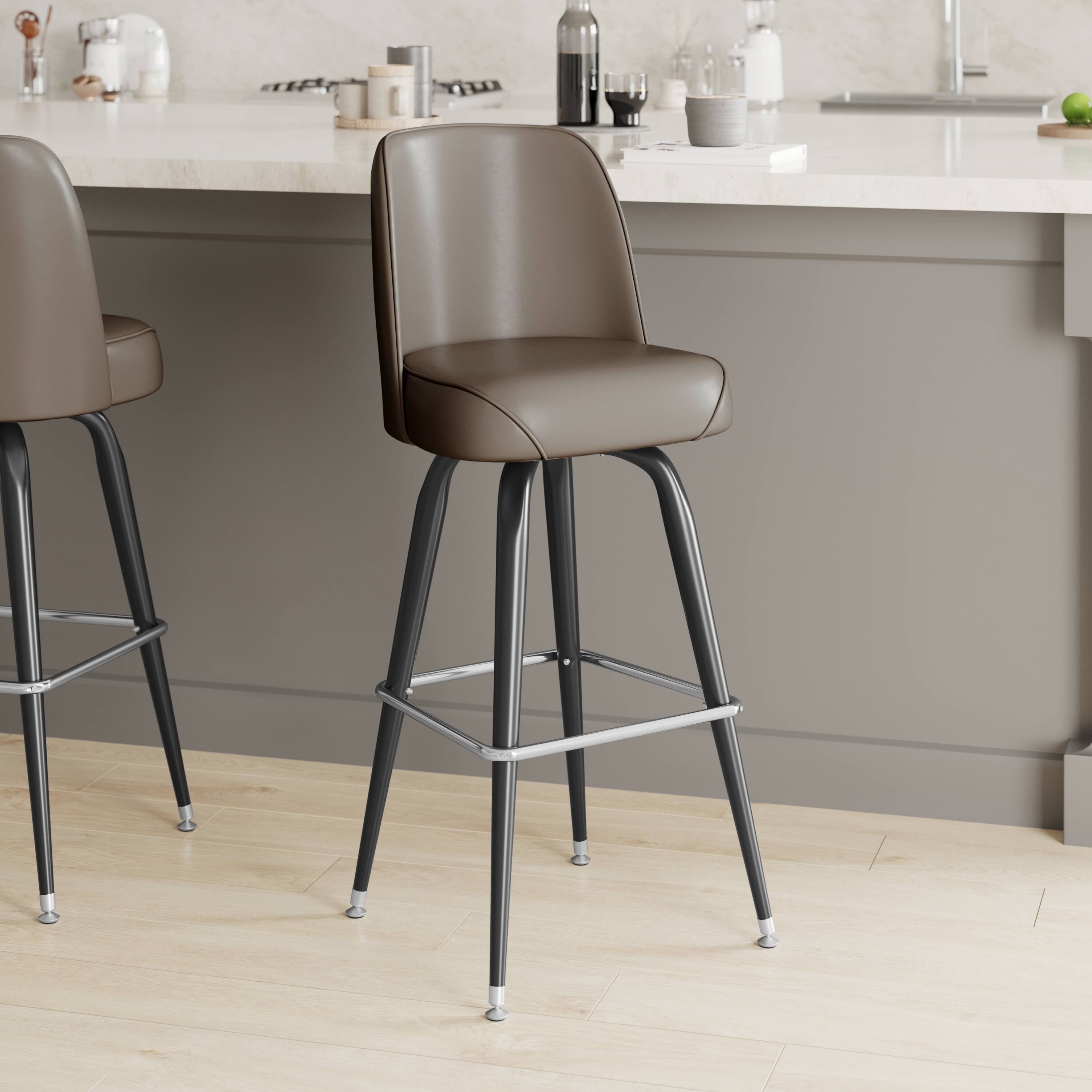 Alt View 4. Emma + Oliver - 2 Pack Metal Barstool with Swivel Bucket Seat - Beige.