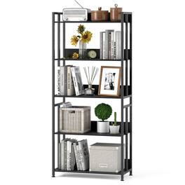 Costway - 1 PCS 5 Tier Bookshelf 62" Tall Bookcase with Tiltable Shelves Display Storage Rack - Black