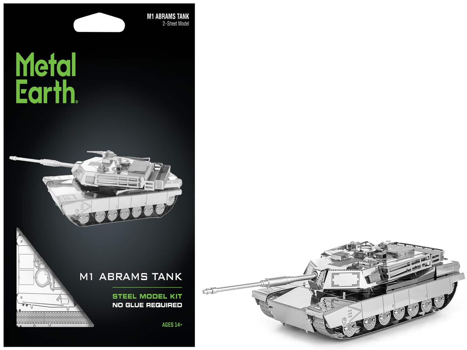 Model Kit American M1 Abrams Tank (Moderate Difficulty) Steel Model by Metal Earth - Silver