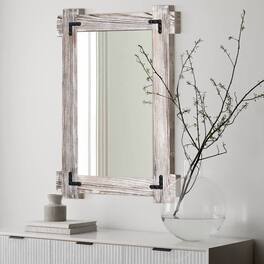 Comfort Essence - Rustic Wood Mirror For Bathroom Decorative Framed Farmhouse Vanity Wall Mounted Rectangular Bedroom Or Li - White-40"L x 28"W