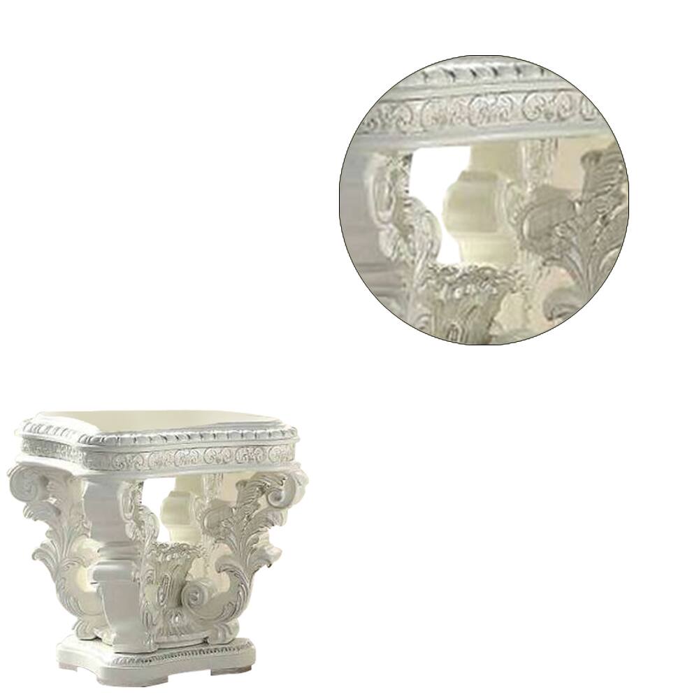 Alt View 2. Manhattan Lane - Kin 29 Inch Wood End Table, Raised Scrolled Pedestal, Ornate Motif - White.