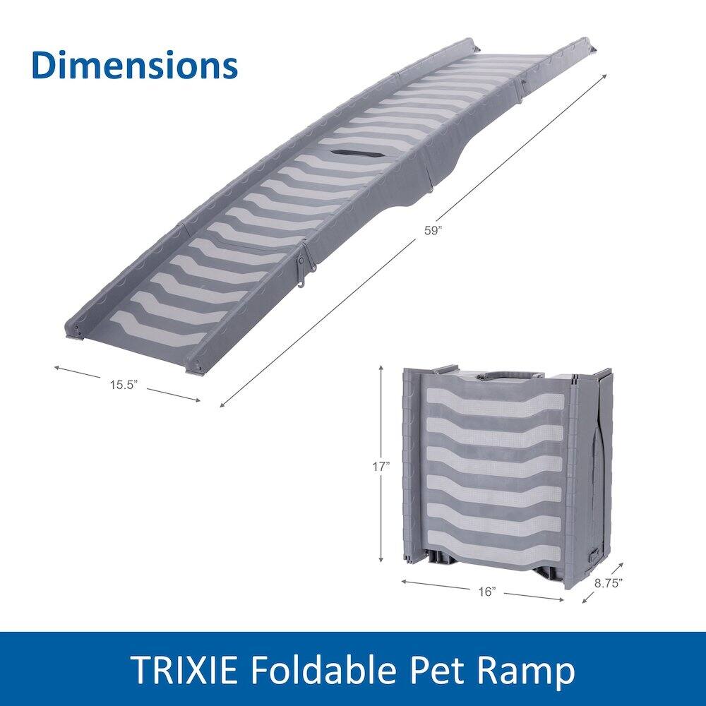Dimensions: 59" x 15.5" x 17" x 16" x 8.75"  
TRIXIE Foldable Pet Ramp